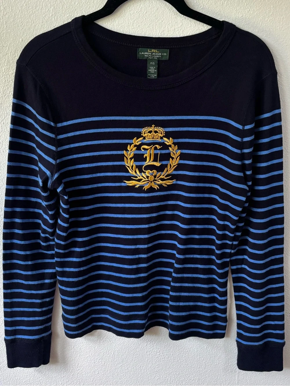 Lauren Ralph Lauren Navy & Light Blue Striped Crest Sweater